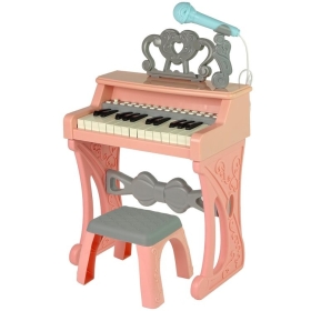 Vaikiškas pianinas su kėdute ir mikrofonu Retro Pink